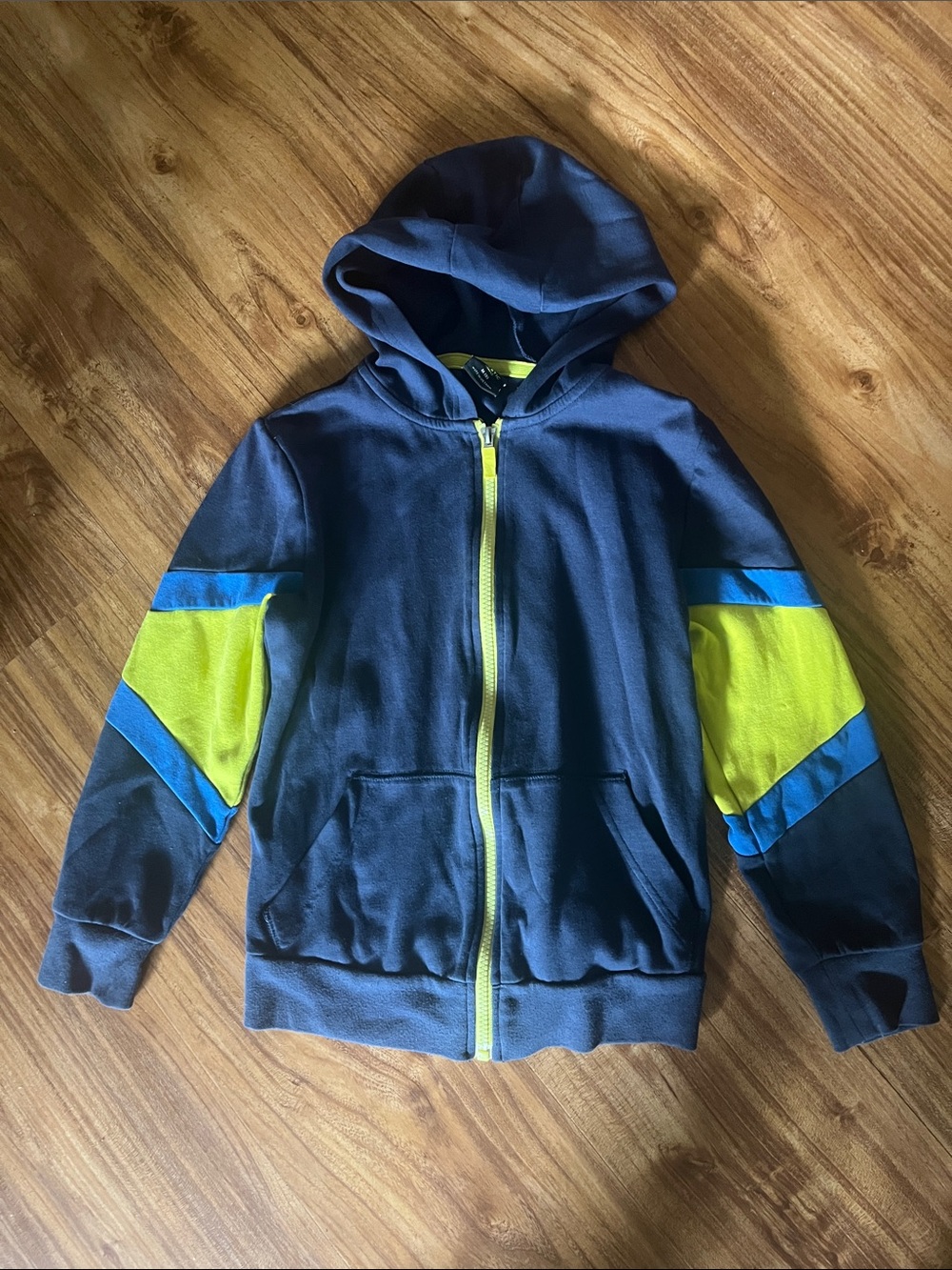 Kids Navy Zip-Up Hoodie with Lime & Blue Accents- Sz M (8)